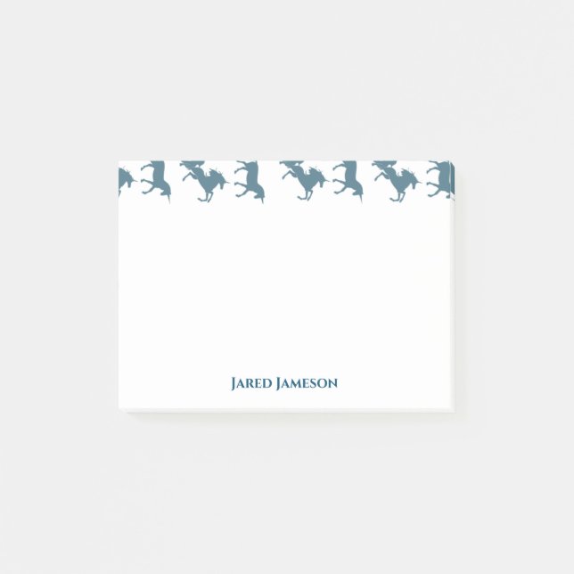 Cute Blue Name Monogram Unicorn Pattern Post-it Notes (Front)