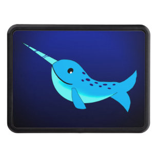 Cute blue narwhal on navy  hitch cover