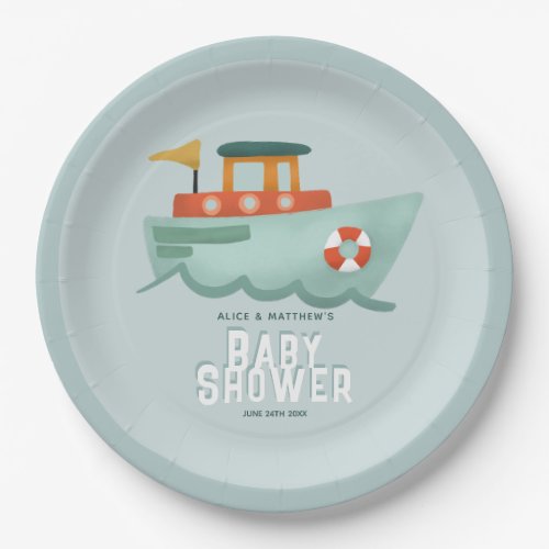 Cute Blue Nautical Ocean Boys Baby Shower Paper Plates