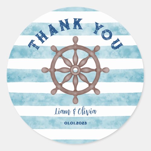 Cute Blue Nautical Sailor Baby Shower Thank You Classic Round Sticker