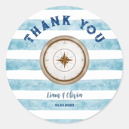 Cute Blue Nautical Sailor Baby Shower Thank You Classic Round Sticker