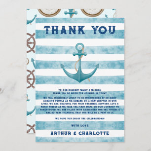 Cute Blue Nautical Sailor Watercolour Baby Shower Thank You Card