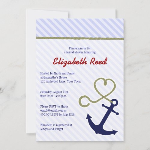 Cute Blue Nautical Theme Anchor Bridal Shower Personalized Announcements
