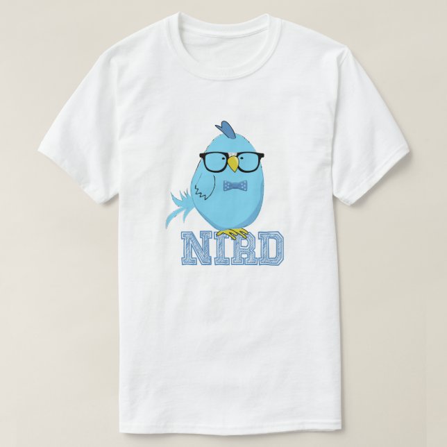 Cute Blue Nerd Bird T-Shirt (Design Front)