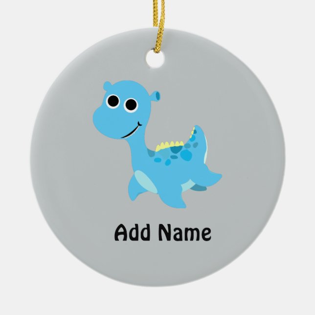 Cute Blue Nessie Ceramic Ornament (Front)