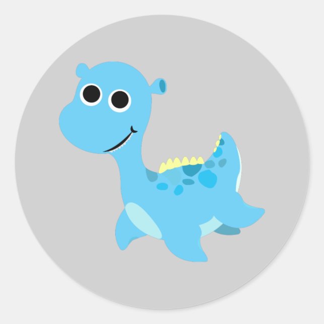 Cute Blue Nessie Classic Round Sticker (Front)