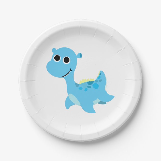 Cute Blue Nessie Paper Plates (Front)