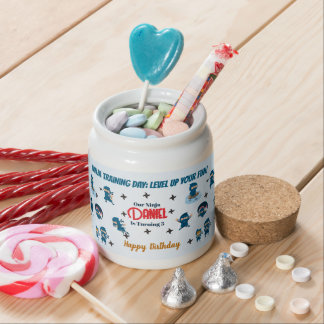 Cute Blue Ninja Squad Boy Birthday Party Candy Jar