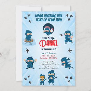 Cute Blue Ninja Squad Boy Birthday Party Invitation