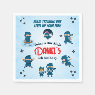 Cute Blue Ninja Squad Boy Birthday Party Napkins
