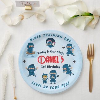 Cute Blue Ninja Squad Boy Birthday Party Paper Plates