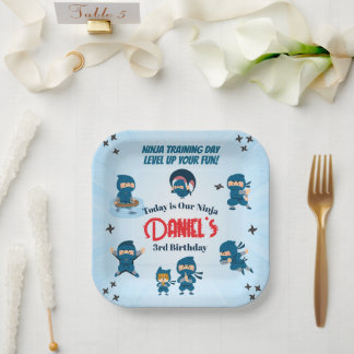 Cute Blue Ninja Squad Boy Birthday Party Paper Plates