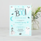 Cute blue not spooky Halloween boo baby shower Invitation (Standing Front)