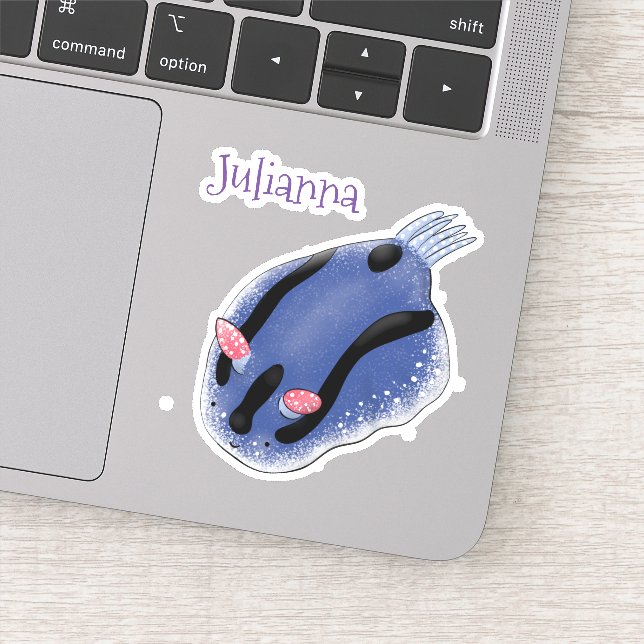 Cute blue nudibranch sea slug cartoon illustration sticker (Detail)