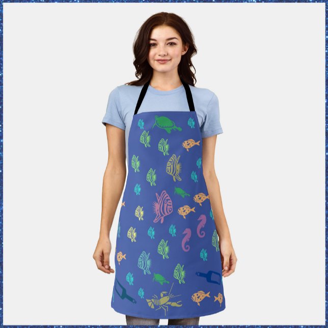 Cute Blue Ocean Marine Life Under The Sea Apron (Creator Uploaded)