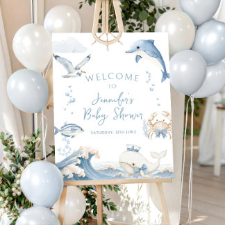 Cute Blue Ocean Sea Baby Boy Shower Welcome Sign