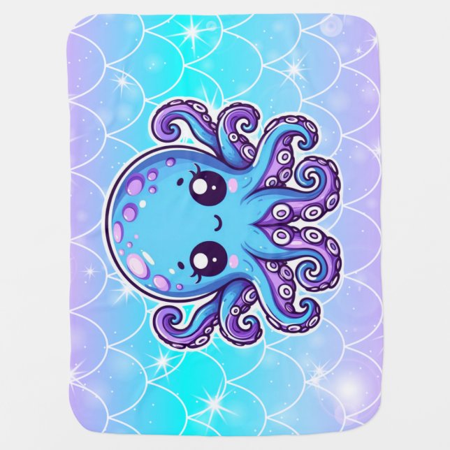 Cute blue octopus baby blanket (Front)