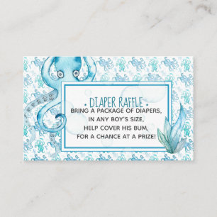 Cute Blue Octopus Baby Shower Diaper Raffle Card