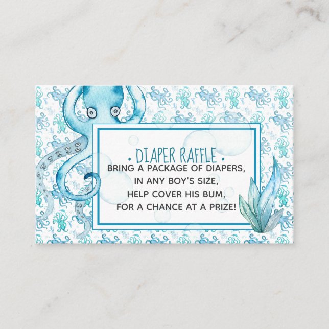 Cute Blue Octopus Baby Shower Diaper Raffle Card (Front)