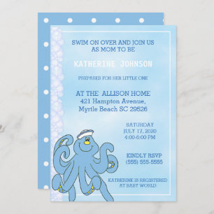Cute Blue Octopus Baby Shower Invitation