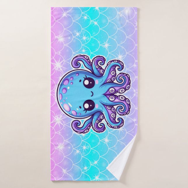 Cute blue octopus bath towel (Bath Towel)