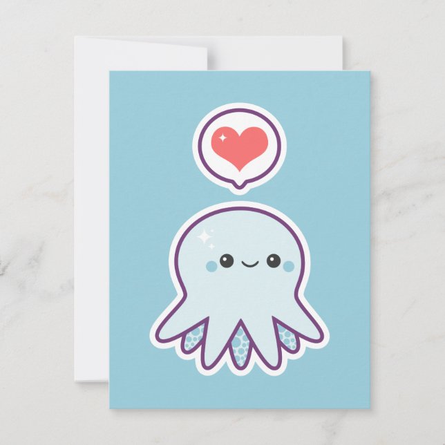 Cute Blue Octopus Birthday Party Invitations (Front)