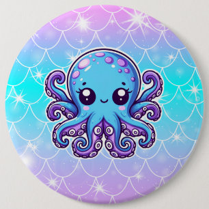 Cute blue octopus button