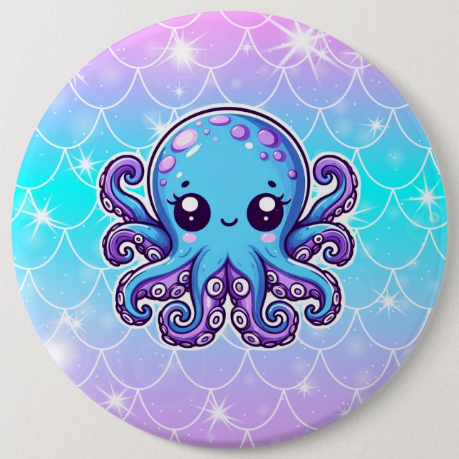 Cute blue octopus button (Front)