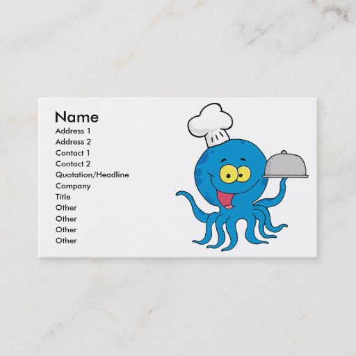 Customizable cute blue octopus chef with serving platter business card templates