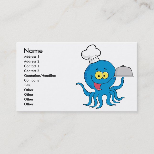 cute blue octopus chef with serving platter business card (Front)