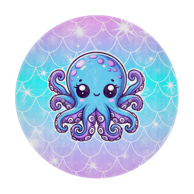 Cute blue octopus cutting board (Front)