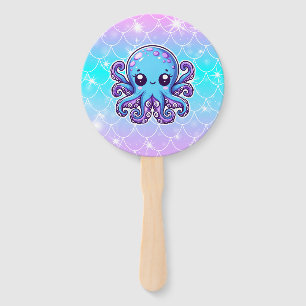Cute blue octopus hand fan