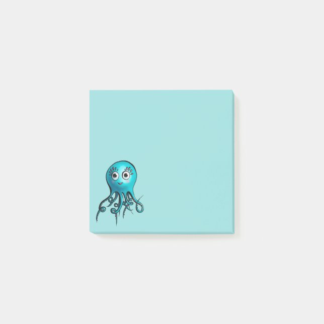 Cute Blue Octopus - Kawaii Cartoon Sea Animal Post-it Notes (Front)