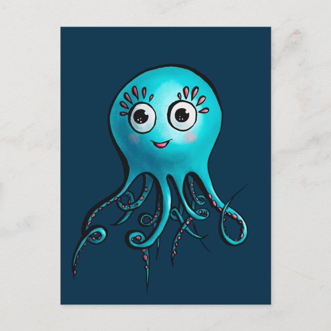 Cute Blue Octopus - Kawaii Cartoon Sea Animal Postcard (Front)