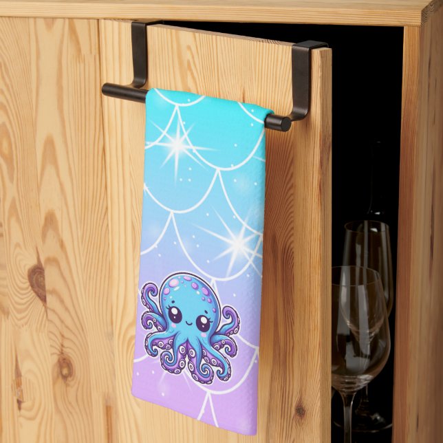 Cute blue octopus kitchen towel (Thirds Fold)