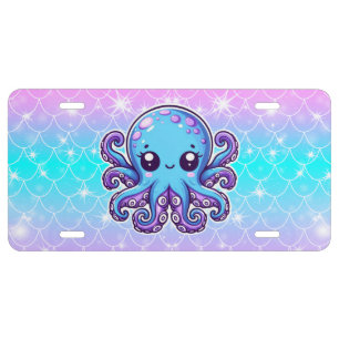 Cute blue octopus license plate