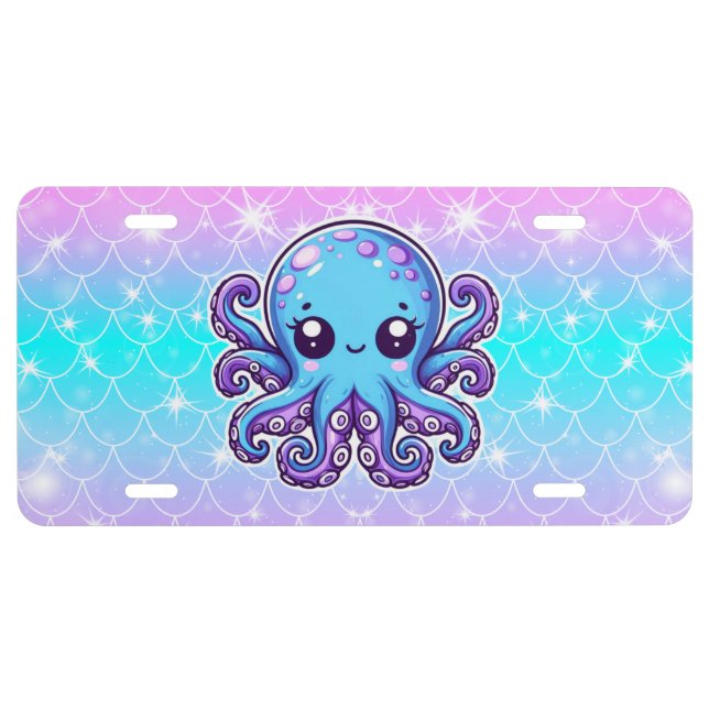 Cute blue octopus license plate (Front)
