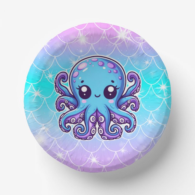 Cute blue octopus paper bowls (Front)