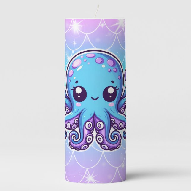Cute blue octopus pillar candle (Front)