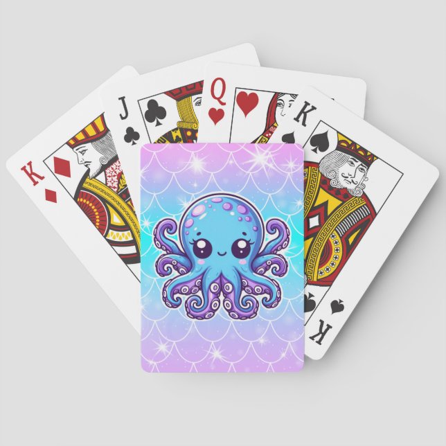 Cute blue octopus poker cards (Back)