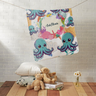 Cute Blue Octopus Print Baby Blanket