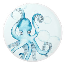 Cute Blue Octopus Sea Life Baby Boy Nursery Ceramic Knob