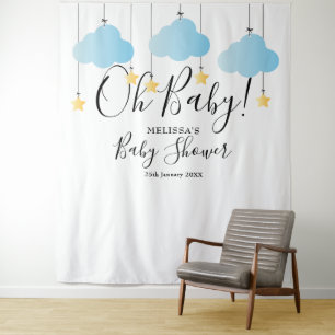 Cute Blue Oh Baby Shower Photo Booth Backdrop