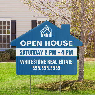 Cute Blue Open House Custom Real Estate Home Yard Sign
