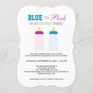 Cute Blue or Pink Baby Bottle Gender Reveal Party Invitation