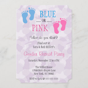 Cute Blue or Pink Footprint Gender Reveal Invite
