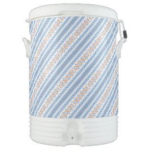 Cute blue orange Aztec Tribal Motif Pattern Beverage Cooler