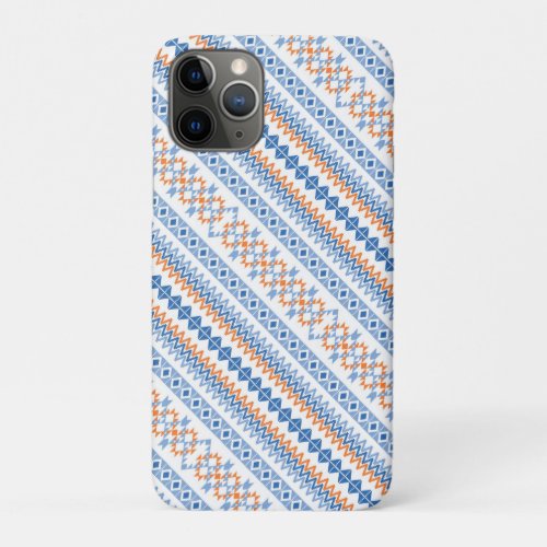 Cute blue orange Aztec Tribal Motif Pattern iPhone 11 Pro Case