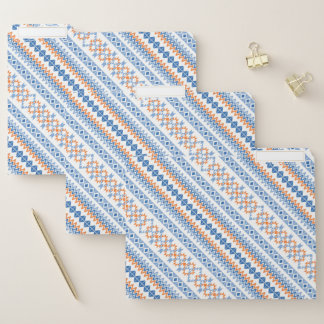 Cute blue orange Aztec Tribal Motif Pattern File Folder