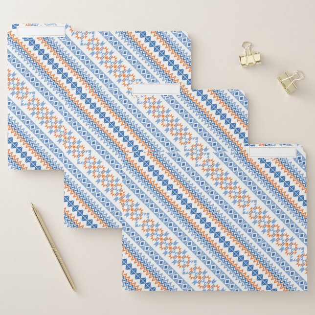 Cute blue orange Aztec Tribal Motif Pattern File Folder (Set)
